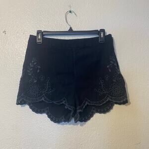 Free People Black Eyelet Embroidered Scalloped Linen Cotton Blend Shorts Size 8